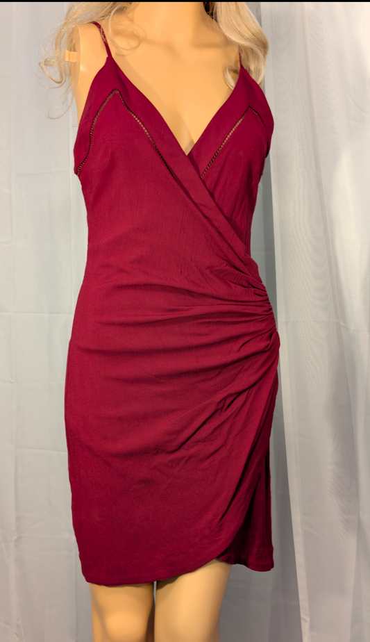 Free People Faux-Wrap Mini Dress in Wine