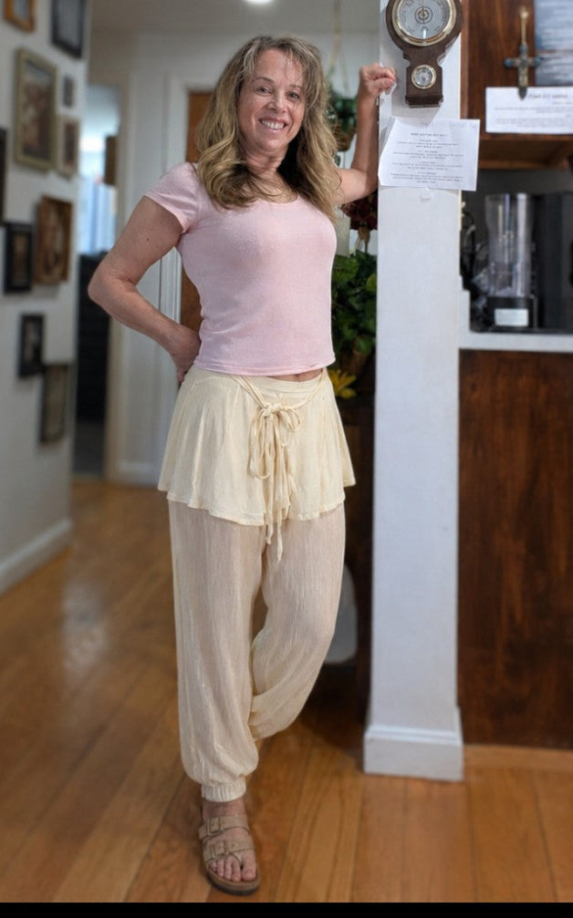 Free People Tongue Tied Sheer Balloon Pants - Ivory - NWT