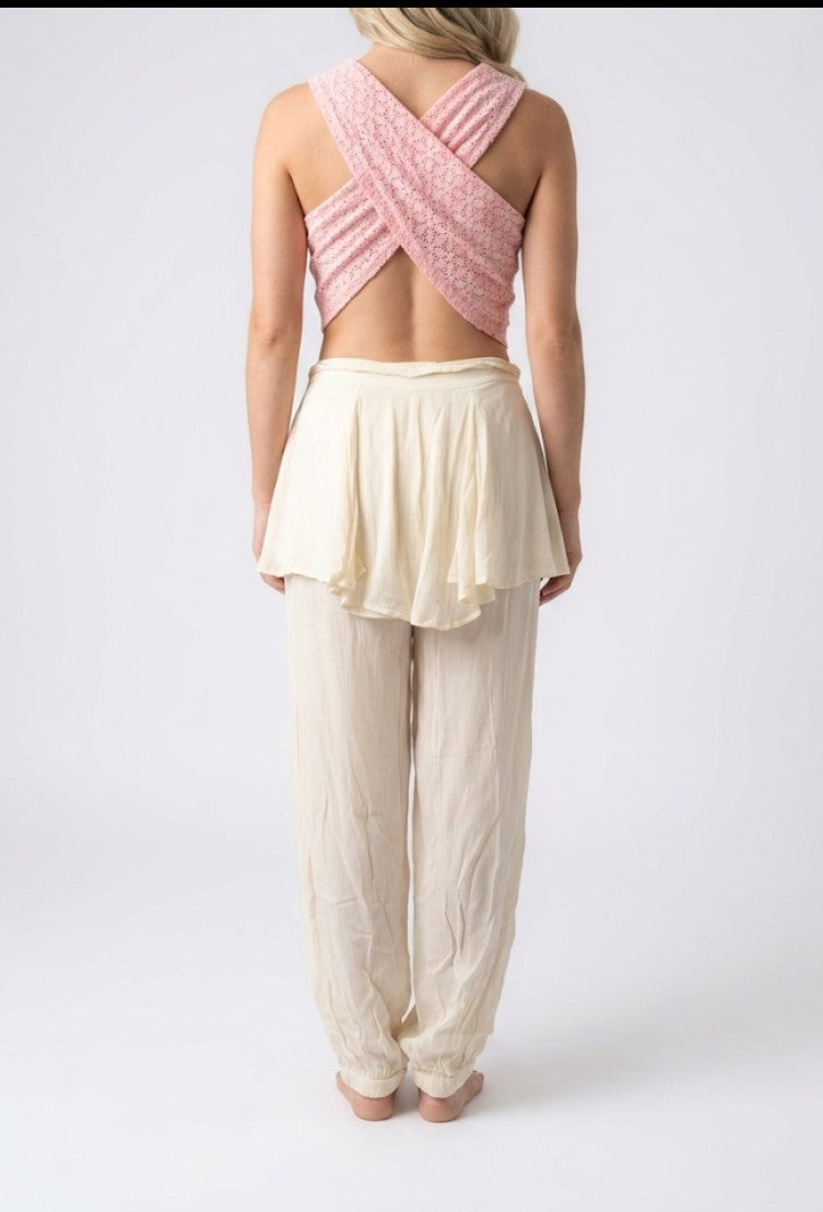 Free People Tongue Tied Sheer Balloon Pants - Ivory - NWT