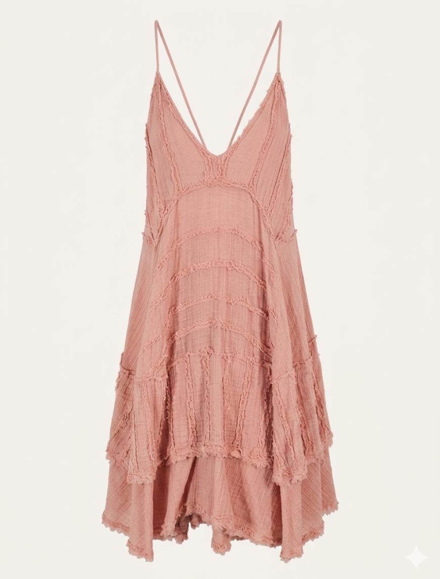 Rare Free People "Sway With Me" Raw Edge Tattered Boho Dress