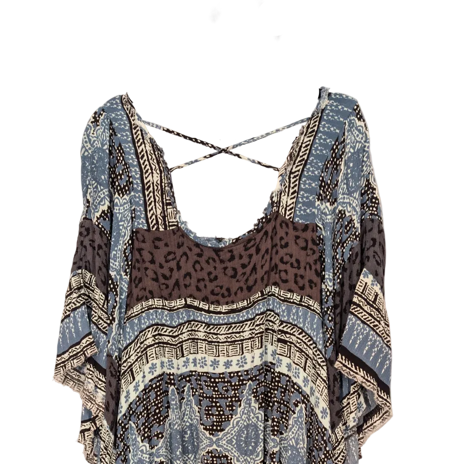Free People Heart of Gold Mini Dress – Blue & Grey Floral Paisley Boho Tunic