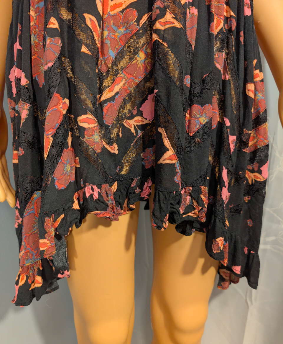 Free People Voile and Lace Trapeze Slip Dress in Onyx Floral Colorway